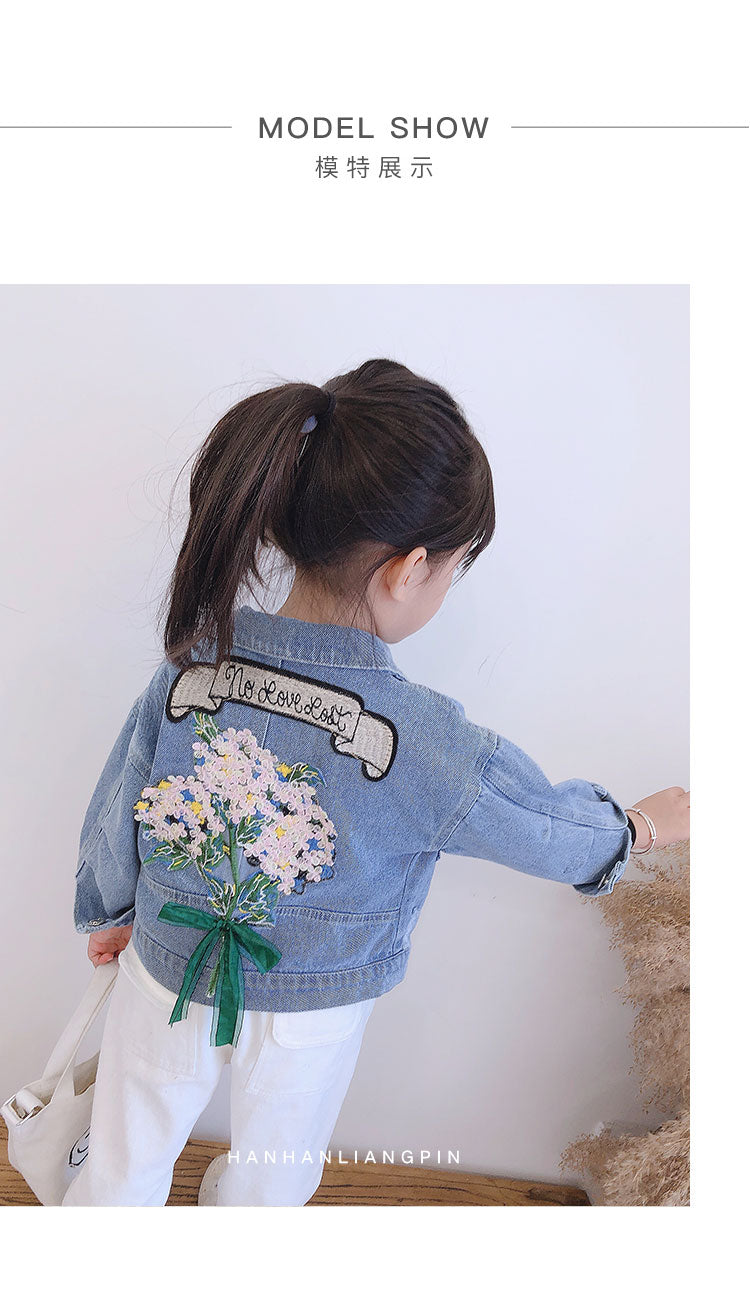 2-7 years Girls Denim Jackets Toddler Kids Baby Girl Coat Spring Autumn Clothes Children Cartoon Floral Jacket Coat Outwear