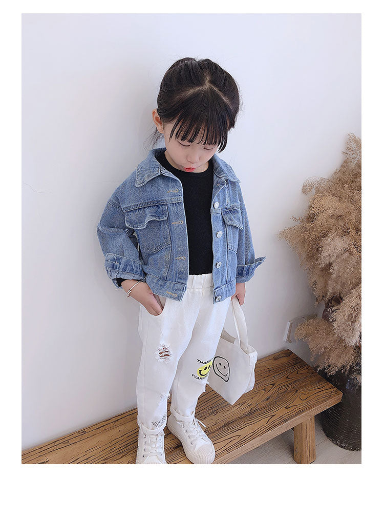 2-7 years Girls Denim Jackets Toddler Kids Baby Girl Coat Spring Autumn Clothes Children Cartoon Floral Jacket Coat Outwear