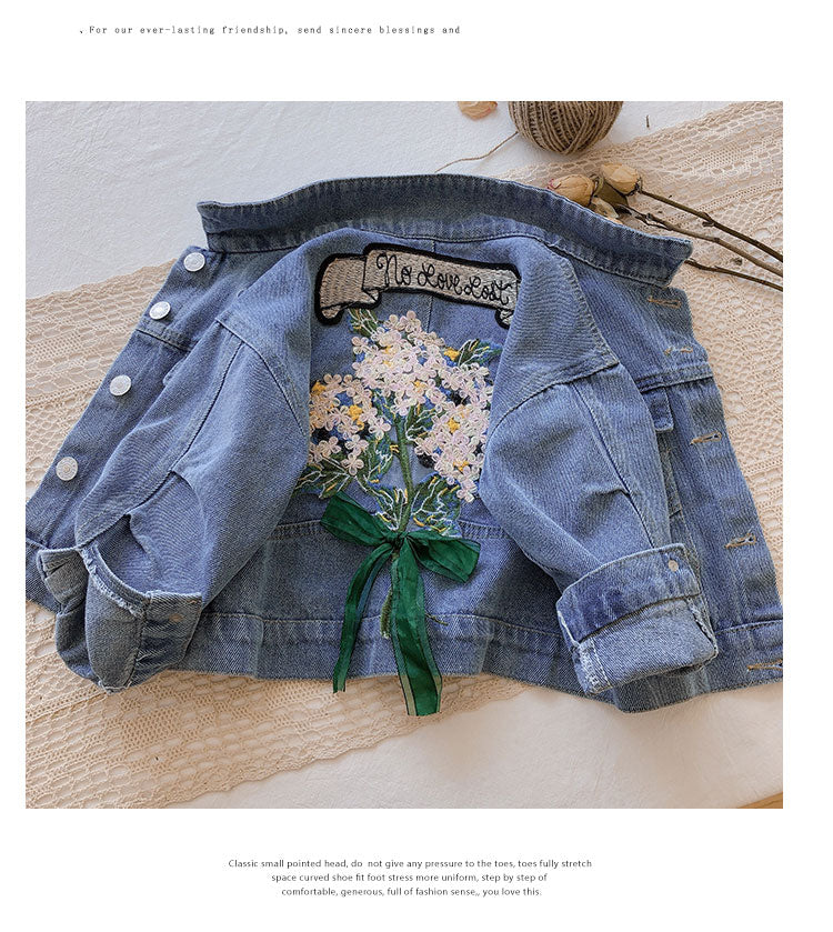 2-7 years Girls Denim Jackets Toddler Kids Baby Girl Coat Spring Autumn Clothes Children Cartoon Floral Jacket Coat Outwear