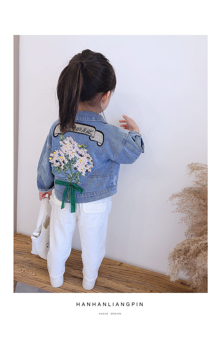 2-7 years Girls Denim Jackets Toddler Kids Baby Girl Coat Spring Autumn Clothes Children Cartoon Floral Jacket Coat Outwear