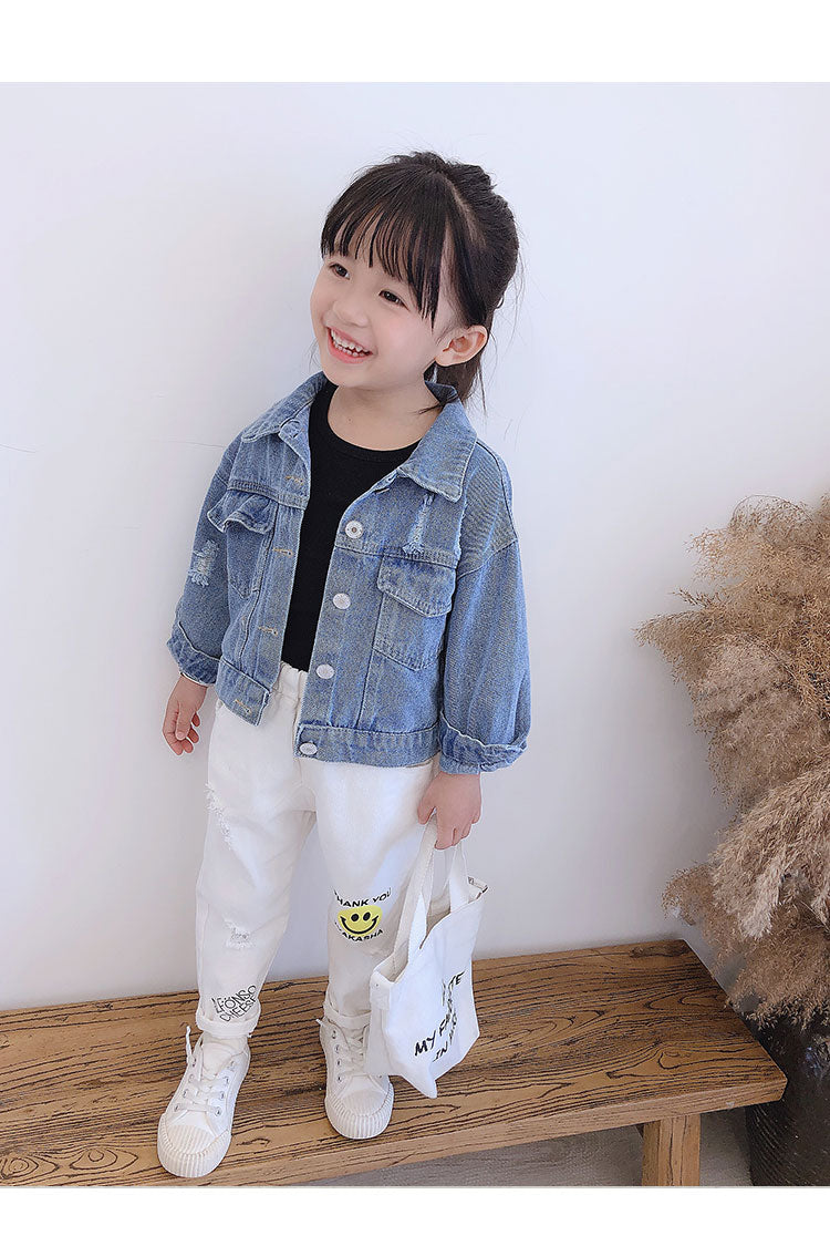 2-7 years Girls Denim Jackets Toddler Kids Baby Girl Coat Spring Autumn Clothes Children Cartoon Floral Jacket Coat Outwear