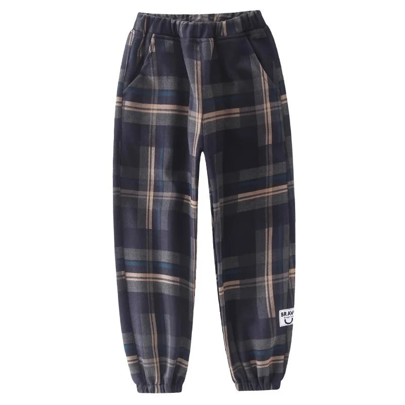 Boys Casual Plaid Pants Spring Autumn Girls Drawstring Kids Trend Trousers Fashion Teen Sport Thin Pants 4-12 Years