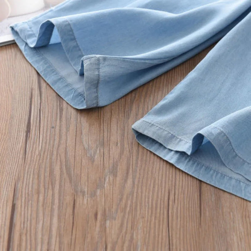 2025 New Fashion Children Wide Leg Pants Summer Casual Thin Chiffon Cropped Trousers For Teenager Girls Clothes 2 4 6 8 10 Years