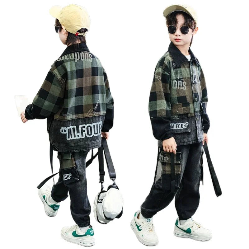 Boys Coat +Pants Kids Suits Cotton 2PCS/Set 2024 Jean Spring Autumn Cotton Sport Teenagers Children Clothing
