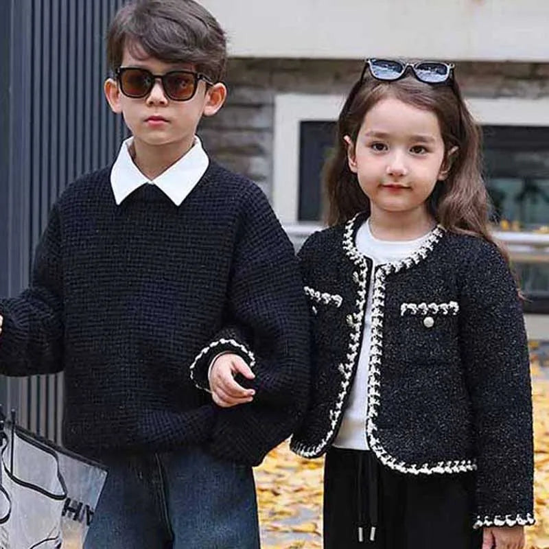 Baby Girls' Outerwear Jacket Top for Autumn Winter New Korean British Style temperament Short Cardigan for Children's Clothing