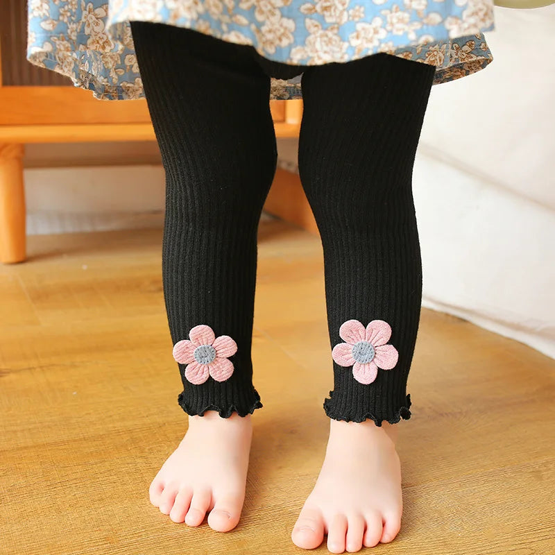 Baby Girl Leggings Pants Autumn Baby Pantyhose Child Toddler Pant Flower Cotton Knitting Trousers For Kid Infant Legging Spring