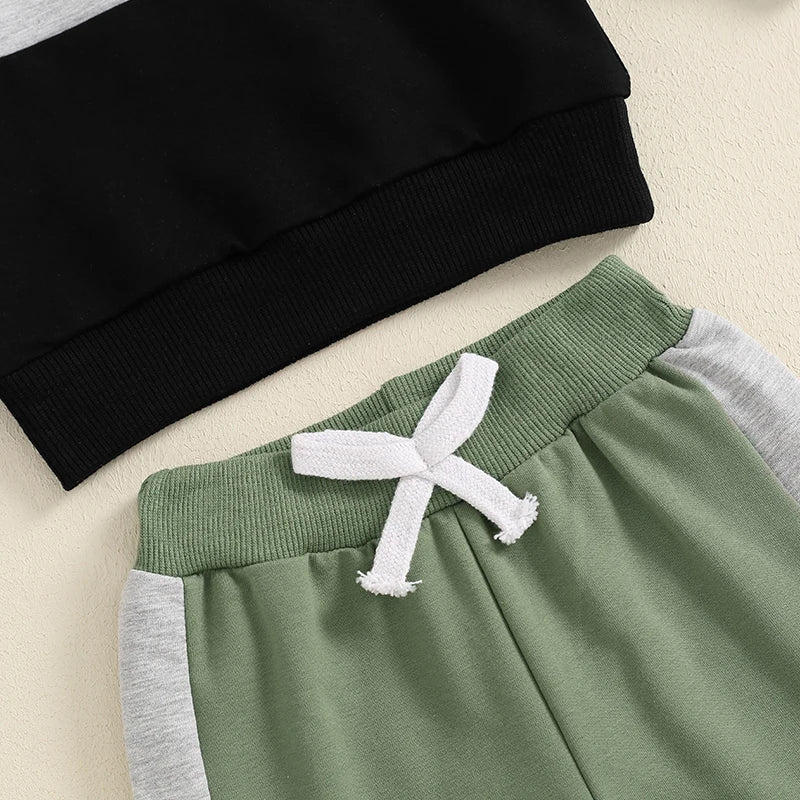 2024-05-27 Lioraitiin Toddler Boy Pants Set Long Sleeve Round Neck Sweatshirt Drawstring Long Pants Contrast Color Outfits