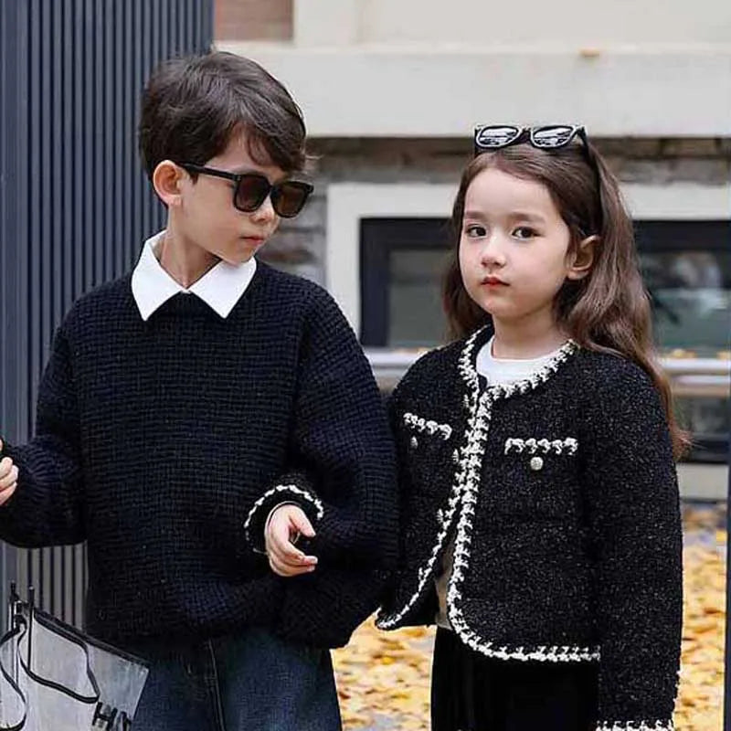 Baby Girls' Outerwear Jacket Top for Autumn Winter New Korean British Style temperament Short Cardigan for Children's Clothing