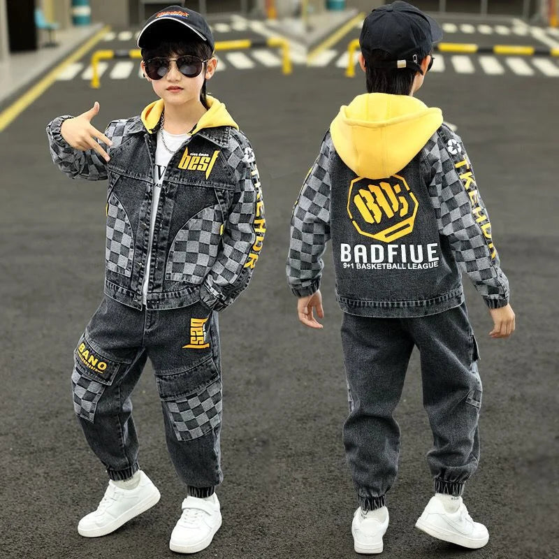 Boys Coat +Pants Kids Suits Cotton 2PCS/Set 2024 Jean Spring Autumn Cotton Sport Teenagers Children Clothing
