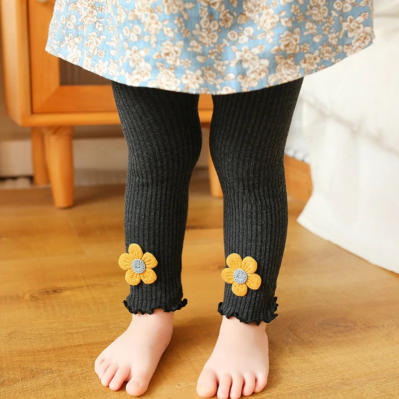 Baby Girl Leggings Pants Autumn Baby Pantyhose Child Toddler Pant Flower Cotton Knitting Trousers For Kid Infant Legging Spring