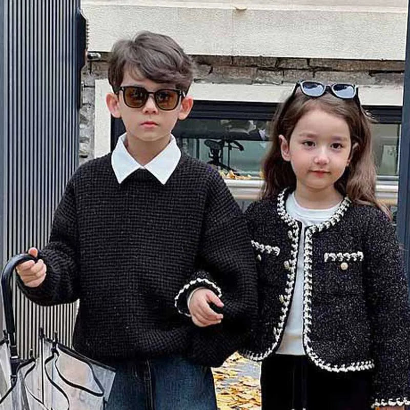 Baby Girls' Outerwear Jacket Top for Autumn Winter New Korean British Style temperament Short Cardigan for Children's Clothing