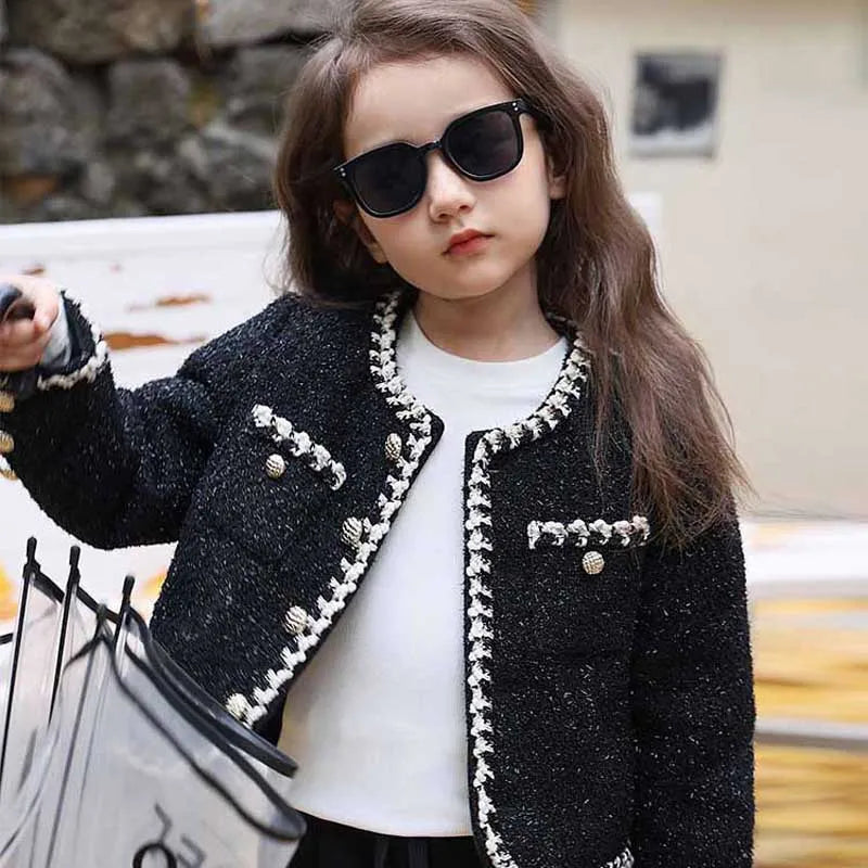 Baby Girls' Outerwear Jacket Top for Autumn Winter New Korean British Style temperament Short Cardigan for Children's Clothing