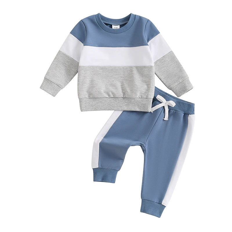 2024-05-27 Lioraitiin Toddler Boy Pants Set Long Sleeve Round Neck Sweatshirt Drawstring Long Pants Contrast Color Outfits