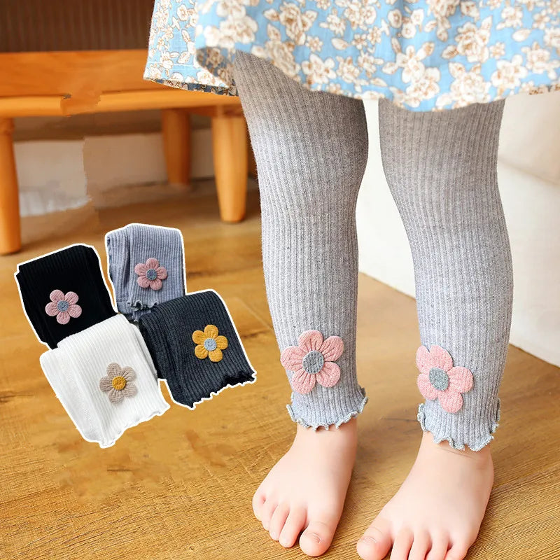 Baby Girl Leggings Pants Autumn Baby Pantyhose Child Toddler Pant Flower Cotton Knitting Trousers For Kid Infant Legging Spring