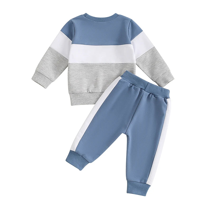2024-05-27 Lioraitiin Toddler Boy Pants Set Long Sleeve Round Neck Sweatshirt Drawstring Long Pants Contrast Color Outfits