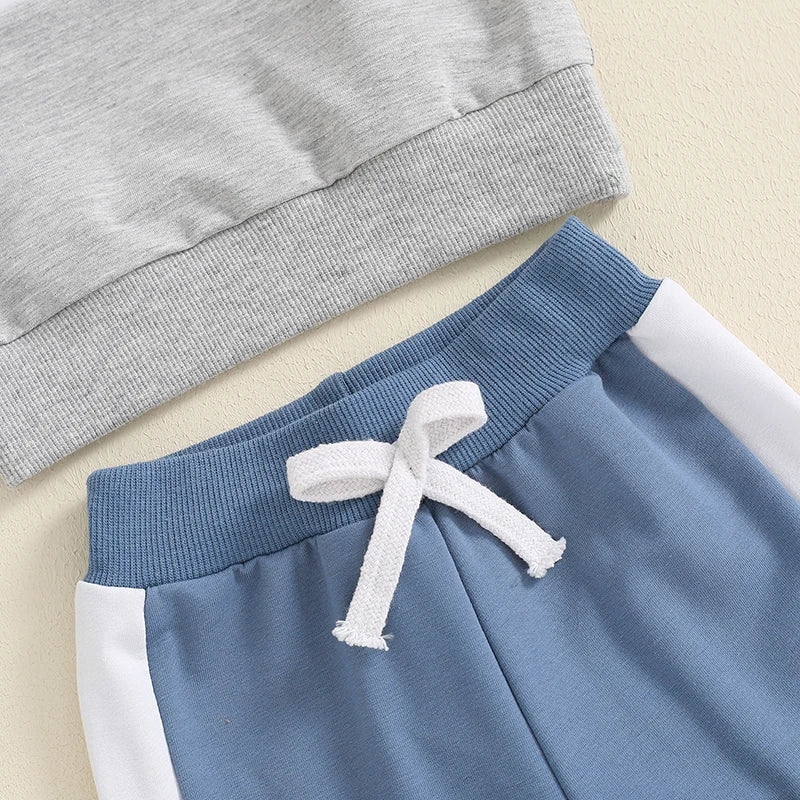 2024-05-27 Lioraitiin Toddler Boy Pants Set Long Sleeve Round Neck Sweatshirt Drawstring Long Pants Contrast Color Outfits