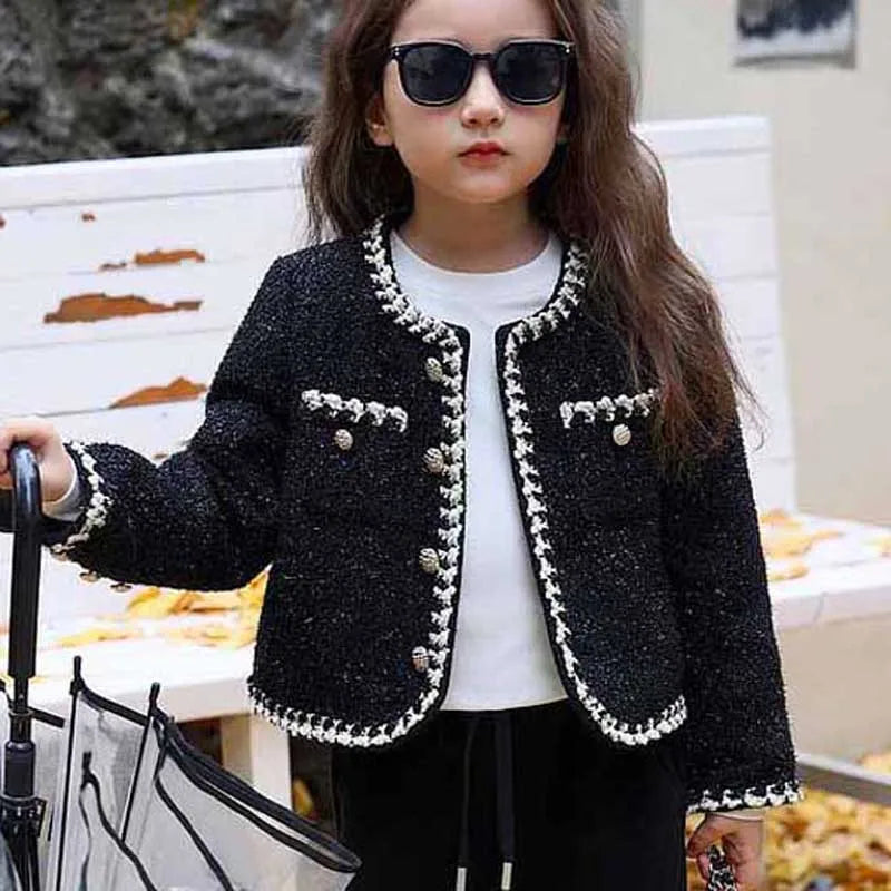 Baby Girls' Outerwear Jacket Top for Autumn Winter New Korean British Style temperament Short Cardigan for Children's Clothing