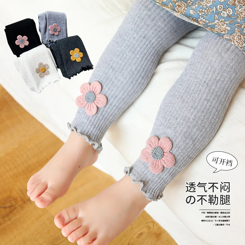 Baby Girl Leggings Pants Autumn Baby Pantyhose Child Toddler Pant Flower Cotton Knitting Trousers For Kid Infant Legging Spring