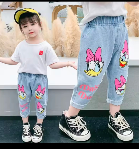 Jeans Destroy Cartoon Denim Pantalon enfants, Baby Girls,  Fashion, Casual 2-6 ans