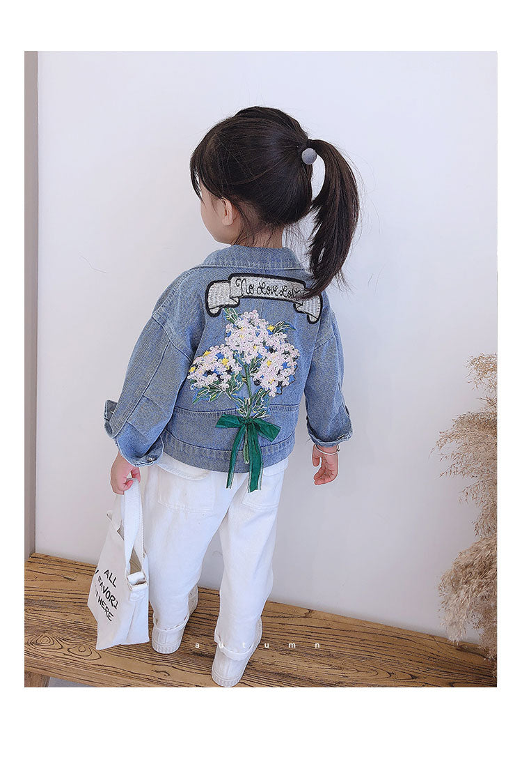 2-7 years Girls Denim Jackets Toddler Kids Baby Girl Coat Spring Autumn Clothes Children Cartoon Floral Jacket Coat Outwear