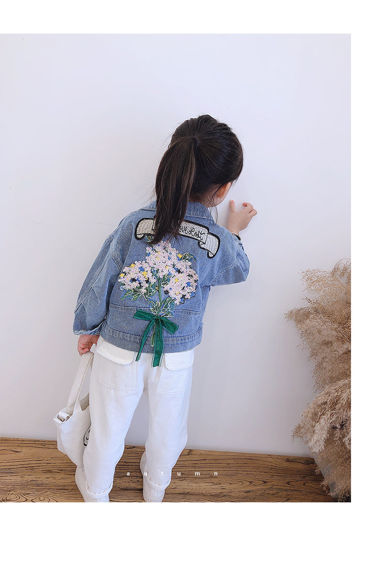 2-7 years Girls Denim Jackets Toddler Kids Baby Girl Coat Spring Autumn Clothes Children Cartoon Floral Jacket Coat Outwear