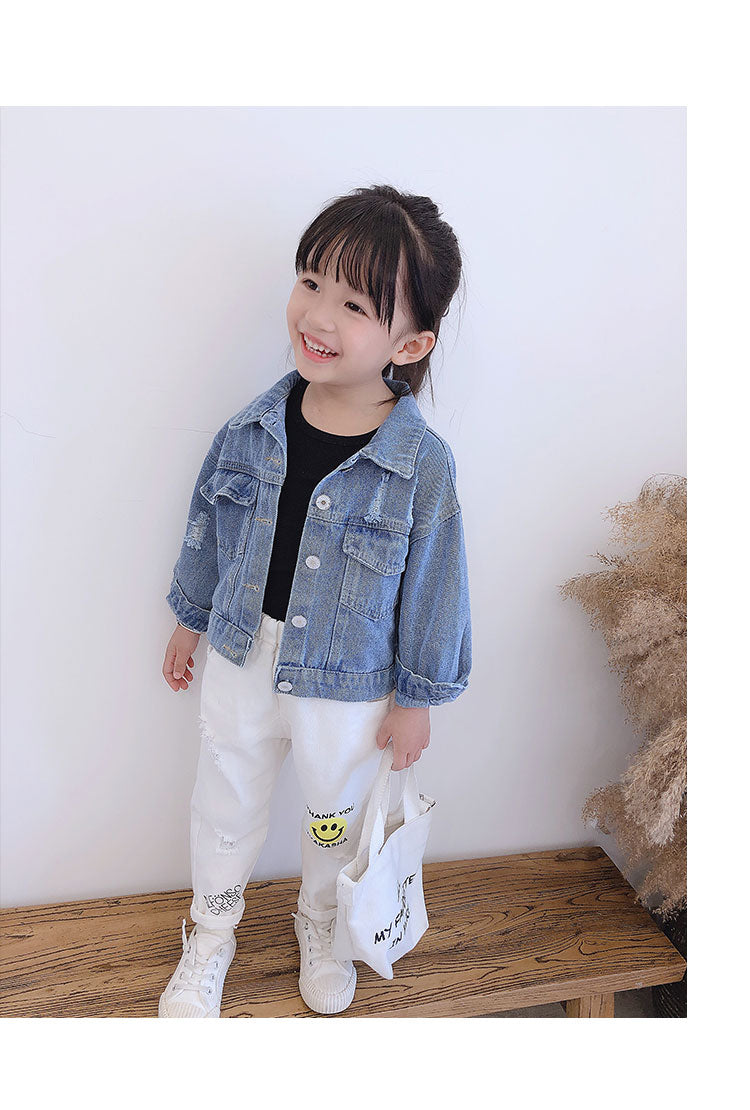 2-7 years Girls Denim Jackets Toddler Kids Baby Girl Coat Spring Autumn Clothes Children Cartoon Floral Jacket Coat Outwear