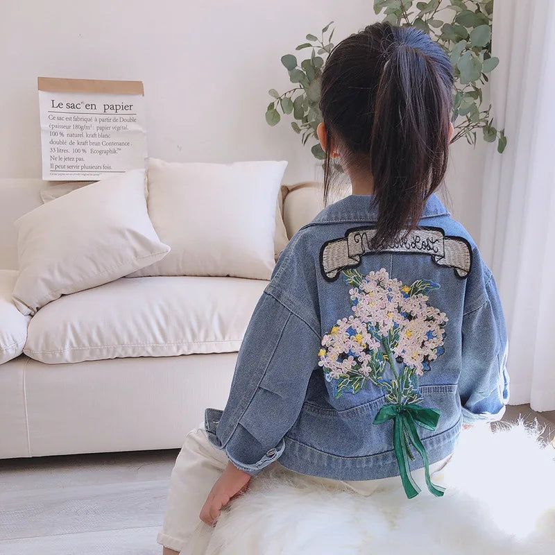 2-7 years Girls Denim Jackets Toddler Kids Baby Girl Coat Spring Autumn Clothes Children Cartoon Floral Jacket Coat Outwear