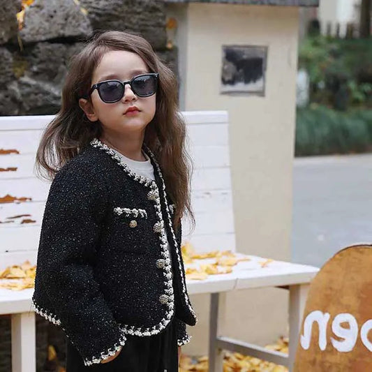 Baby Girls' Outerwear Jacket Top for Autumn Winter New Korean British Style temperament Short Cardigan for Children's Clothing
