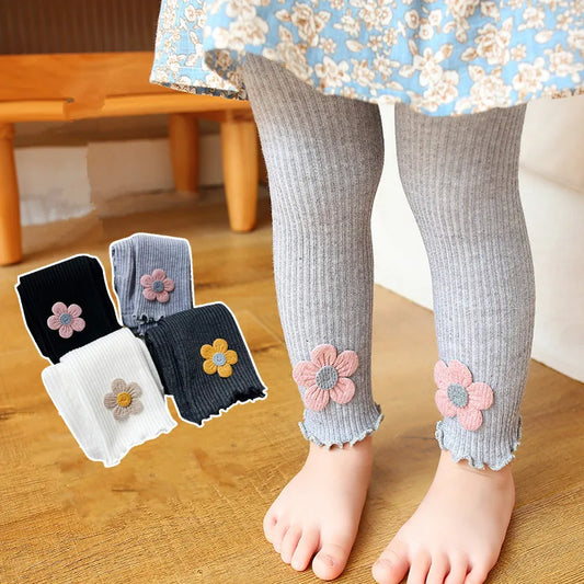 Baby Girl Leggings Pants Autumn Baby Pantyhose Child Toddler Pant Flower Cotton Knitting Trousers For Kid Infant Legging Spring