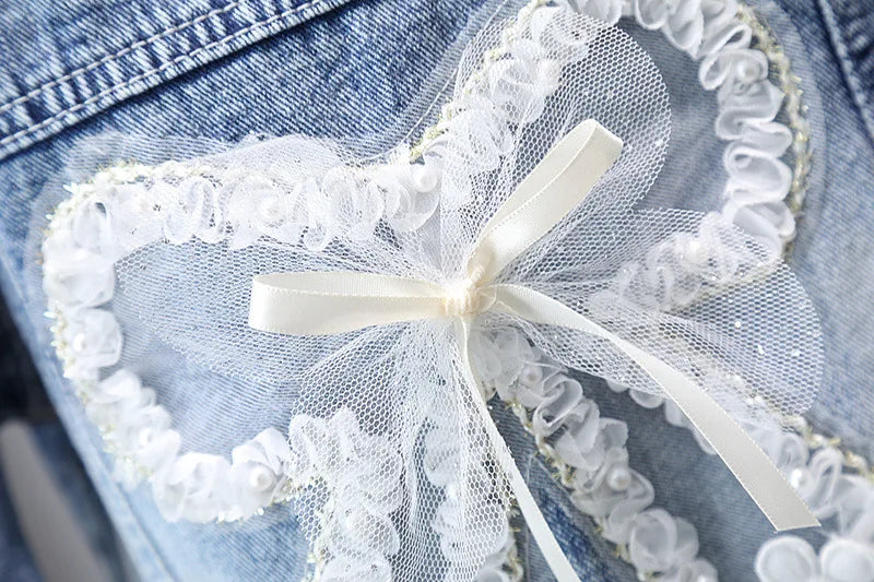 2-12 Years Girls Denim Jacket New Fashion Baby Kids Jean Coats For Girls Cute Rabbit Lace Bow Design Children Outerwear Clothing